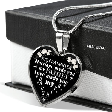 The Most Meaningful Gifts Personalized Charm Necklace Heart to My Stepdaughter Gifts from Step Mom Dad Love Daughter On Birthday, Christmas, Luxury Necklace